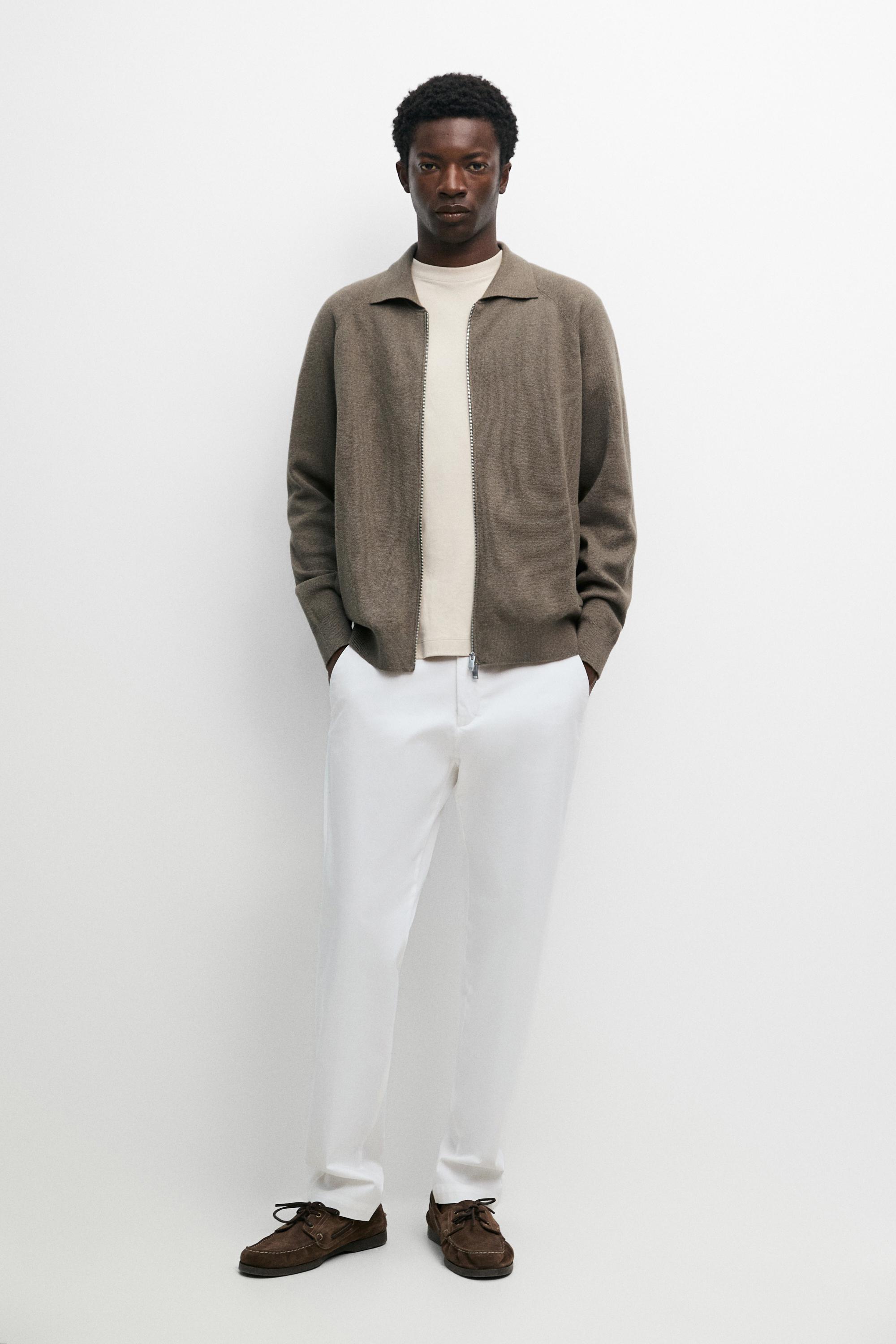 Cotton blend zip-up knit cardigan
